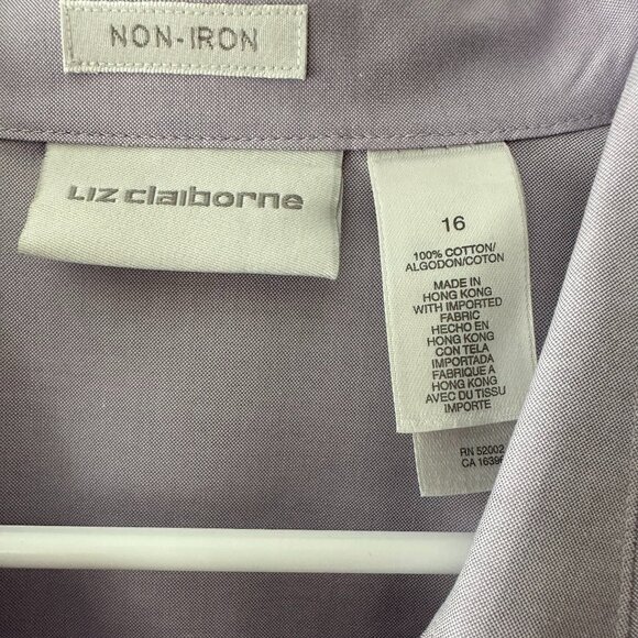 Liz Claiborne Plus Size 16 No Iron Lilac button down shirt - Picture 6 of 8